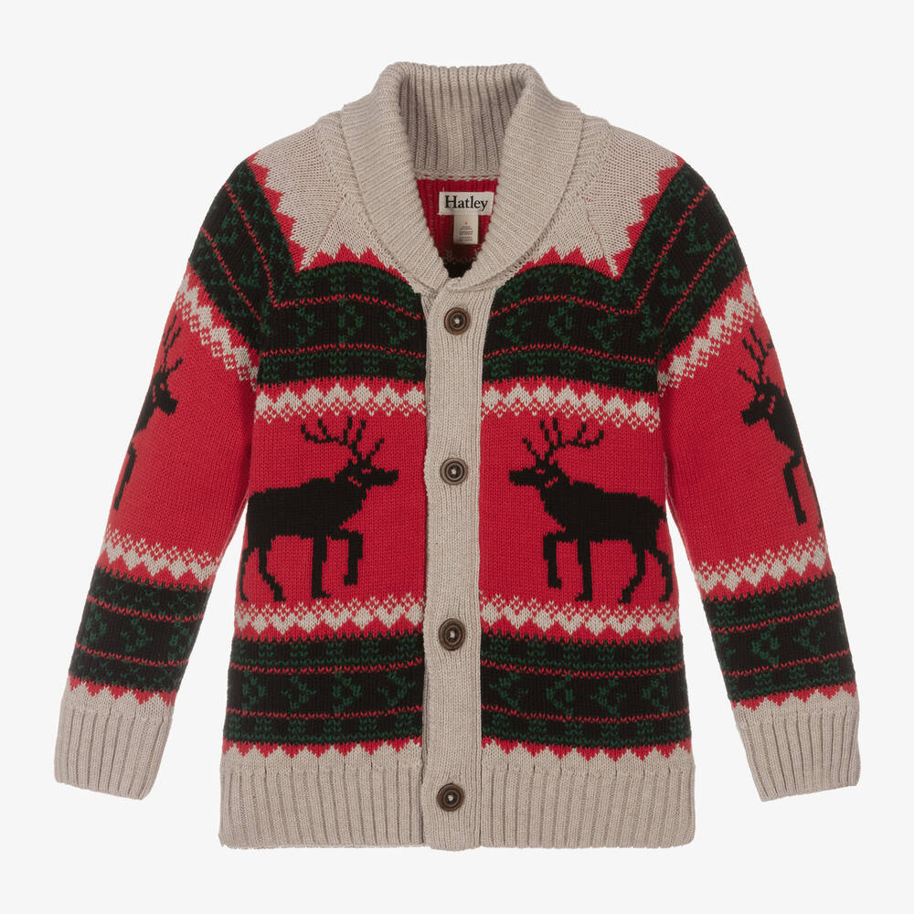 Hatley - Boys Beige & Red Cotton Reindeer Cardigan | Childrensalon