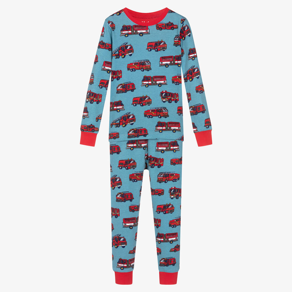 Hatley - Голубая хлопковая пижама с пожарными машинами | Childrensalon