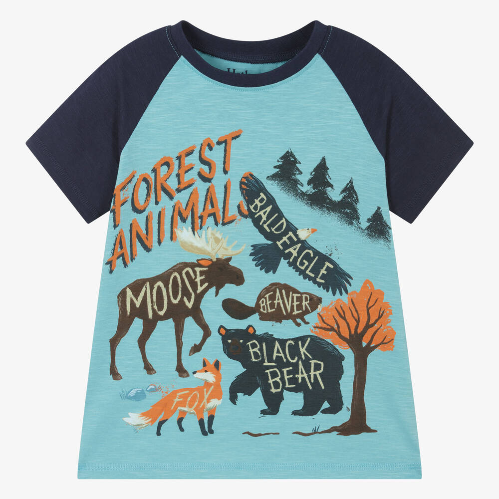 Hatley Kids' Boys Blue Cotton Forest Animal T-shirt