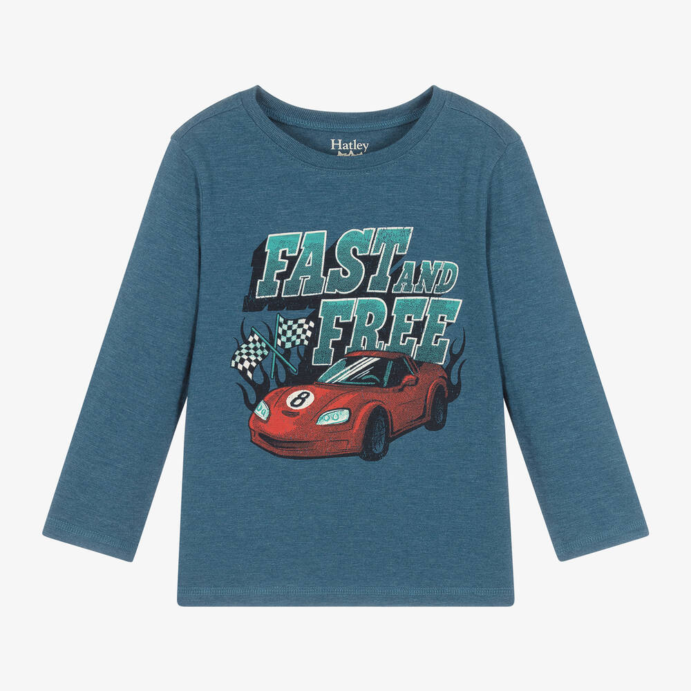 Hatley - Boys Blue Cotton Racing Car Top | Childrensalon