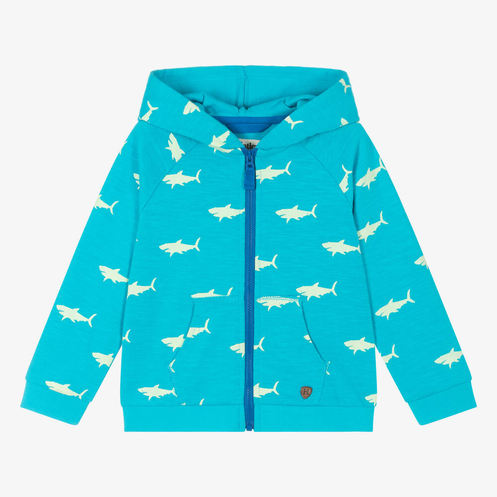 Hatley - Boys Blue Cotton Shark Zip-Up Hoodie | Childrensalon