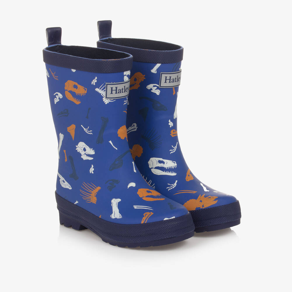 Hatley - Boys Blue Dinosaur Fossils Rain Boots | Childrensalon