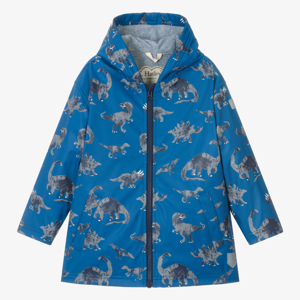 Hatley - Boys Blue Dinosaur Hooded Raincoat | Childrensalon