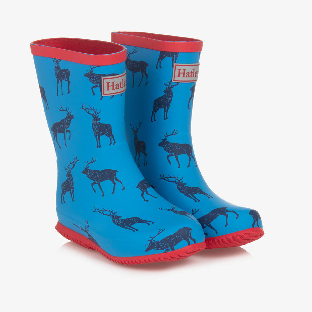 Hatley - Boys Blue Elk Print Rain Boots | Childrensalon