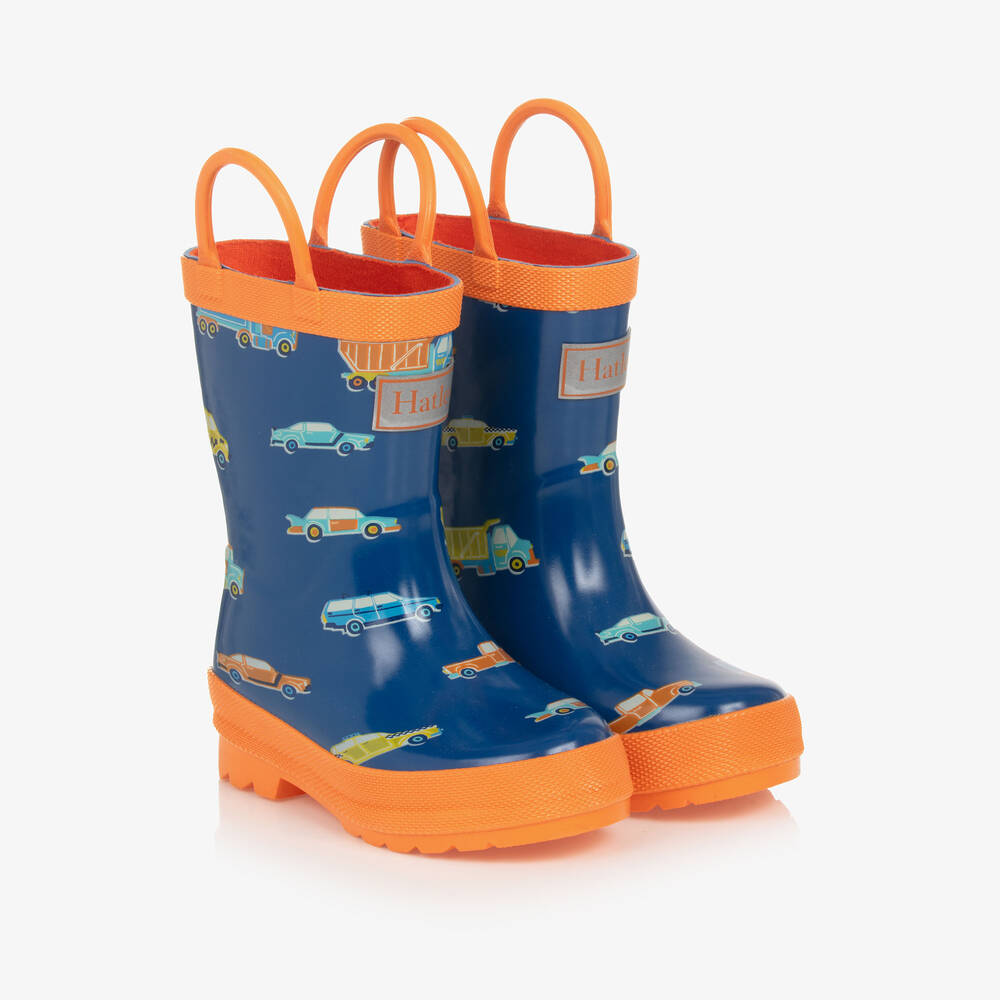 Hatley - Boys Blue & Orange Car Rain Boots | Childrensalon