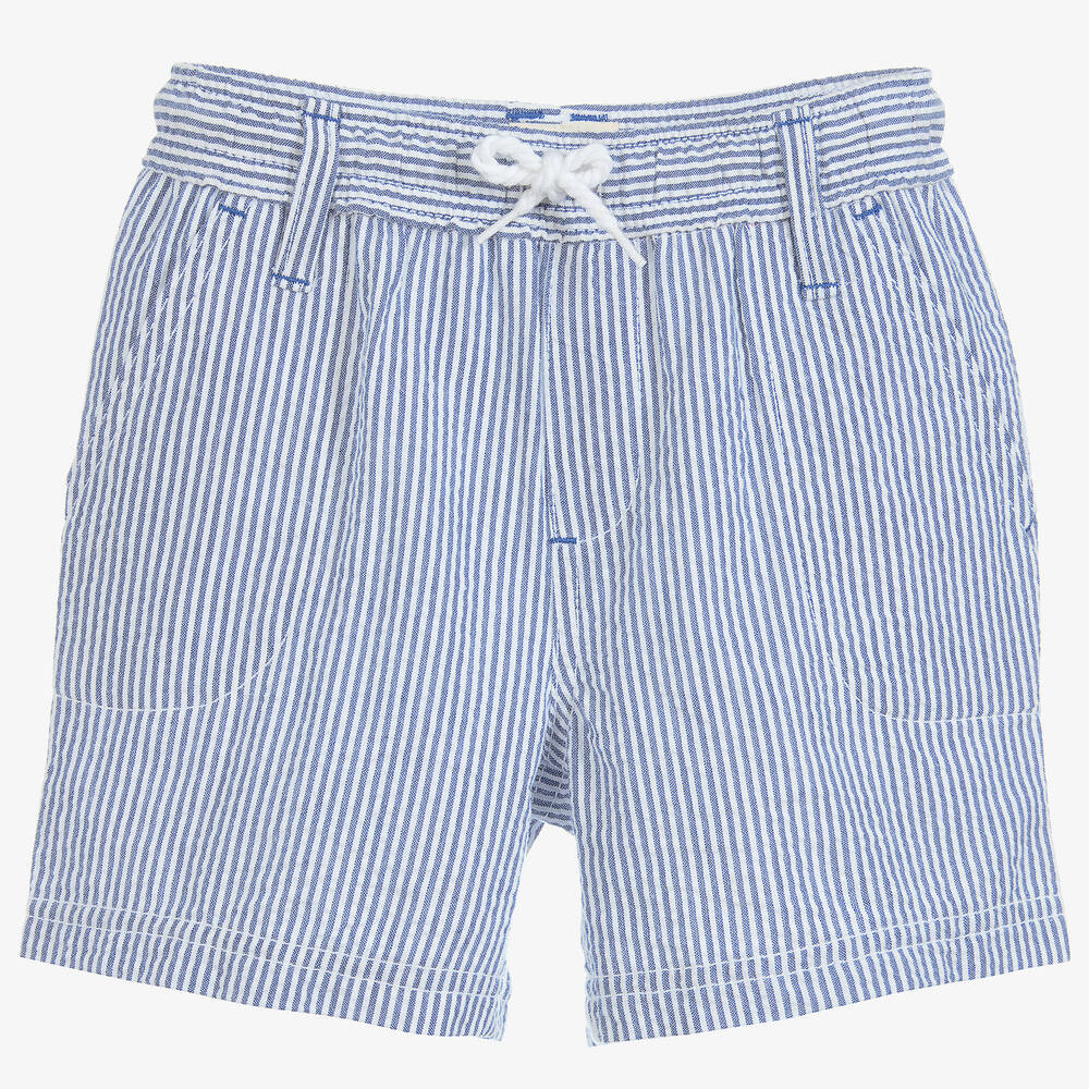 Hatley - Boys Blue Stripe Cotton Shorts | Childrensalon