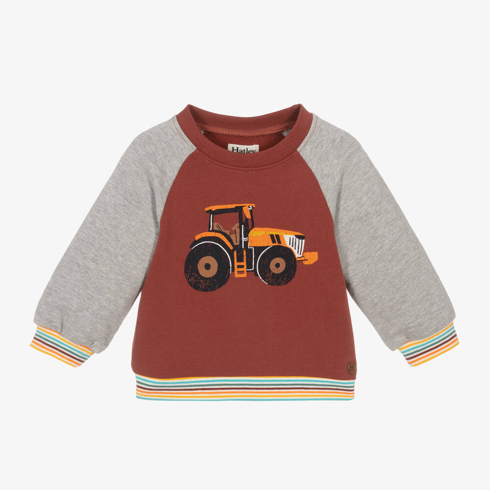 Hatley - Boys Brown Cotton Tractor Sweatshirt | Childrensalon