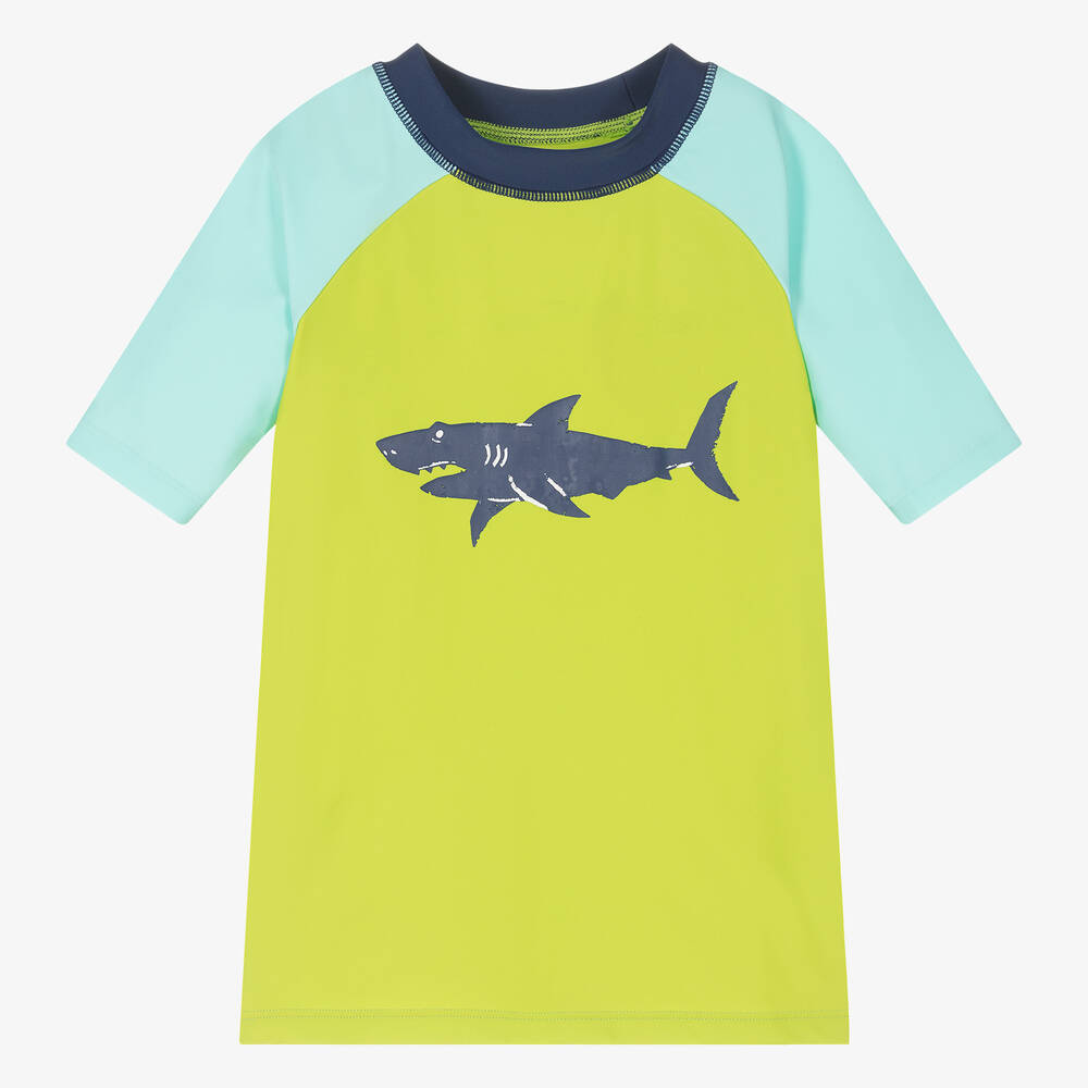 Hatley - Зелено-голубой солнцезащитный топ с акулой для мальчиков (UPF50+) | Childrensalon