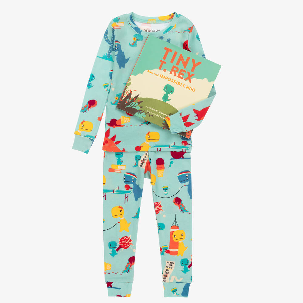 Hatley Books To Bed - Зеленая хлопковая пижама с динозаврами и книга | Childrensalon