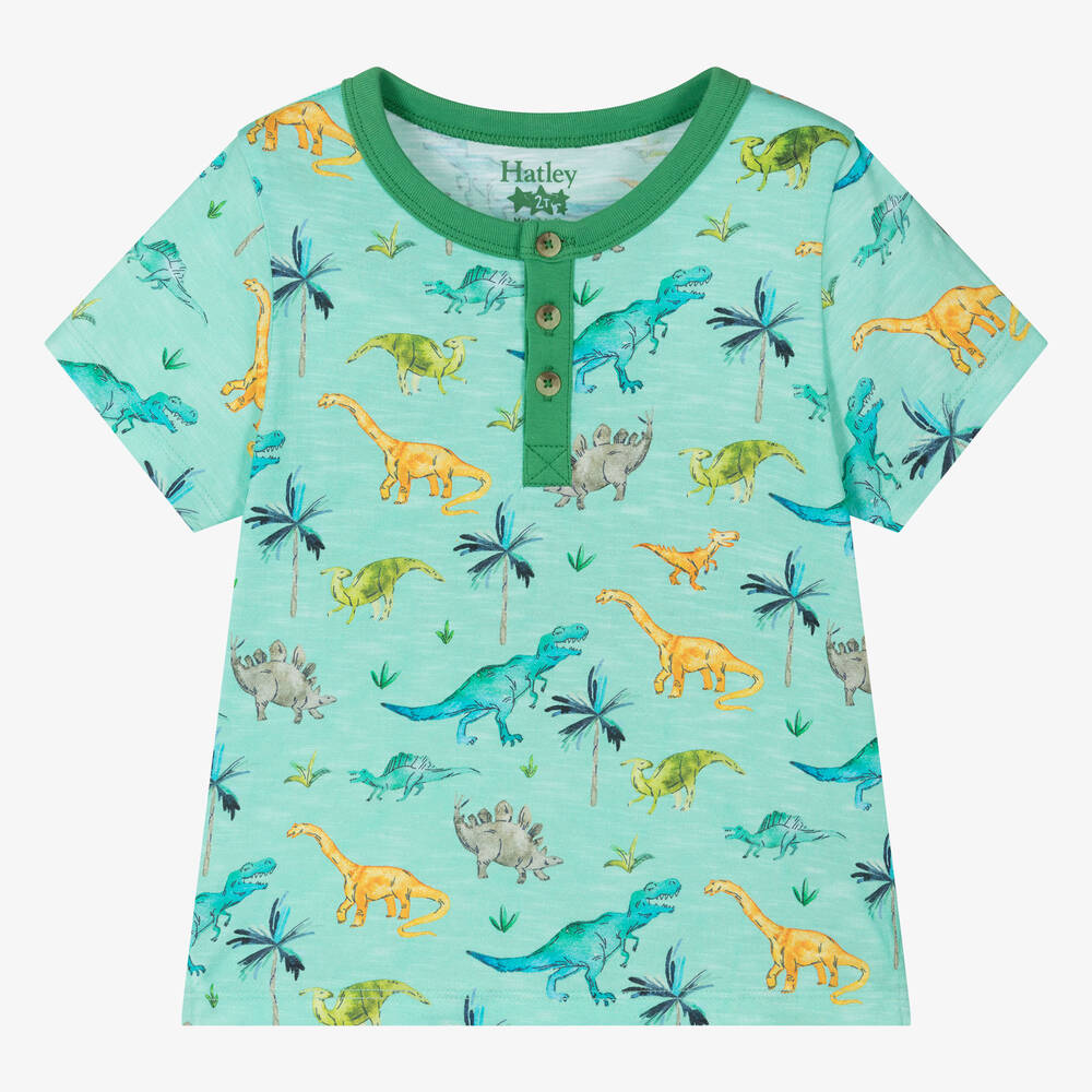 Hatley - Boys Green Cotton Palm Tree Dino T-Shirt | Childrensalon
