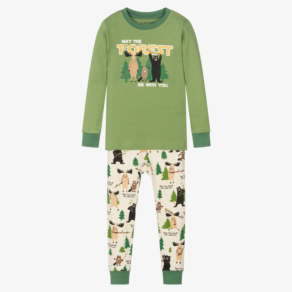 Little Blue House by Hatley - Boys Green Cotton Pyjamas | Childrensalon