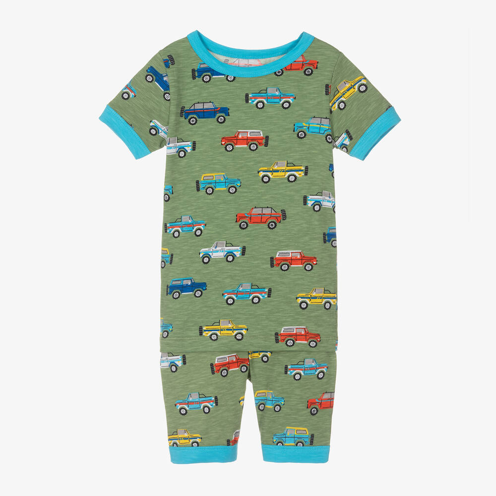 Hatley - Boys Green Organic Cotton Car Pyjamas | Childrensalon