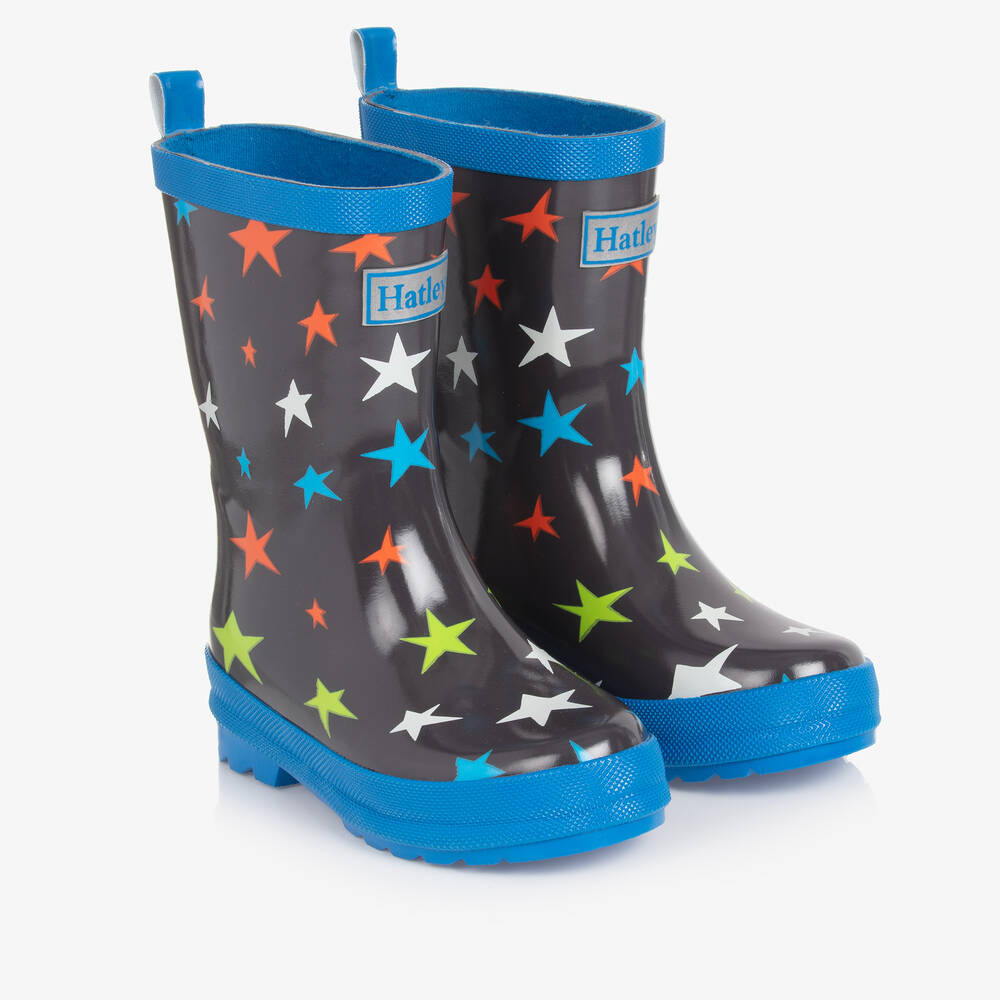 Hatley - Серо-синие резиновые сапоги со звездами | Childrensalon