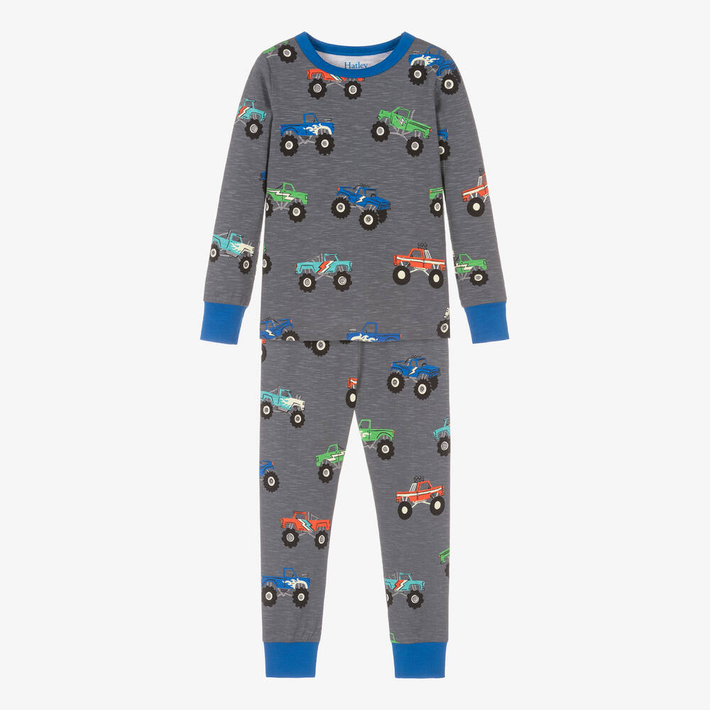 Hatley - Boys Grey Cotton Truck Print Pyjamas | Childrensalon