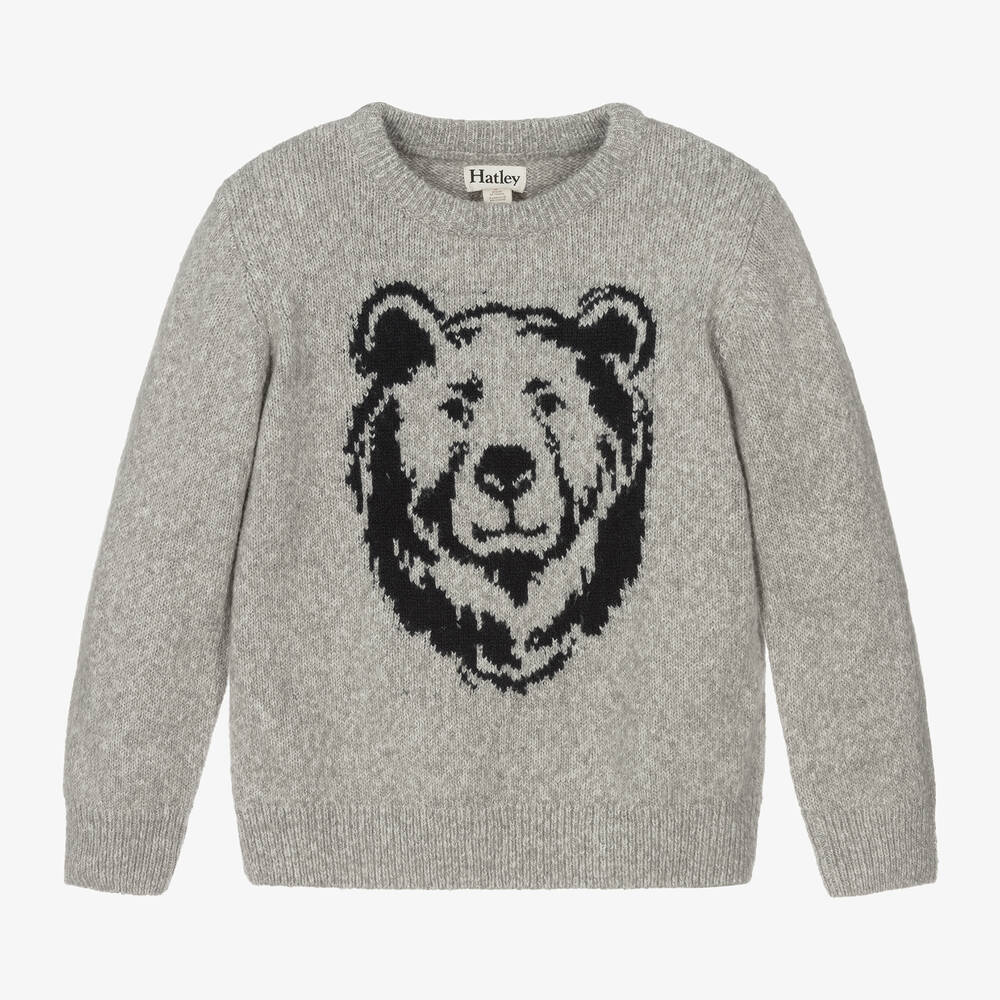 Hatley - Boys Grey Knitted Bear Sweater | Childrensalon