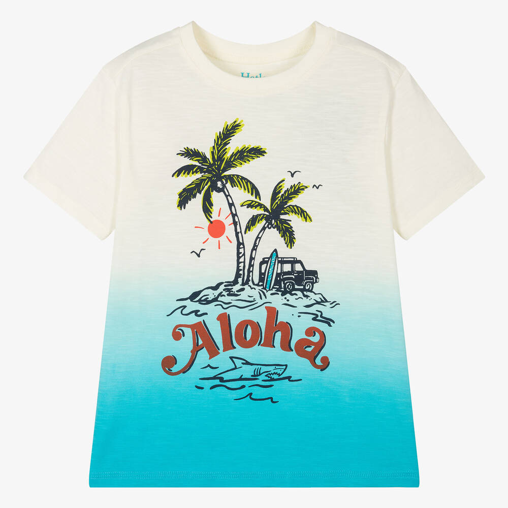 Hatley - Boys Ivory & Blue Cotton Aloha T-Shirt | Childrensalon