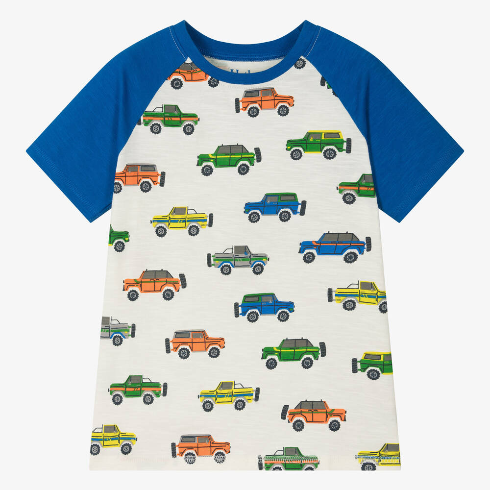 Hatley - Boys Ivory & Blue Cotton Car T-Shirt | Childrensalon