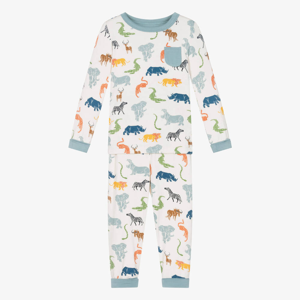 Hatley - Boys Ivory Cotton Safari Animals Pyjamas  | Childrensalon