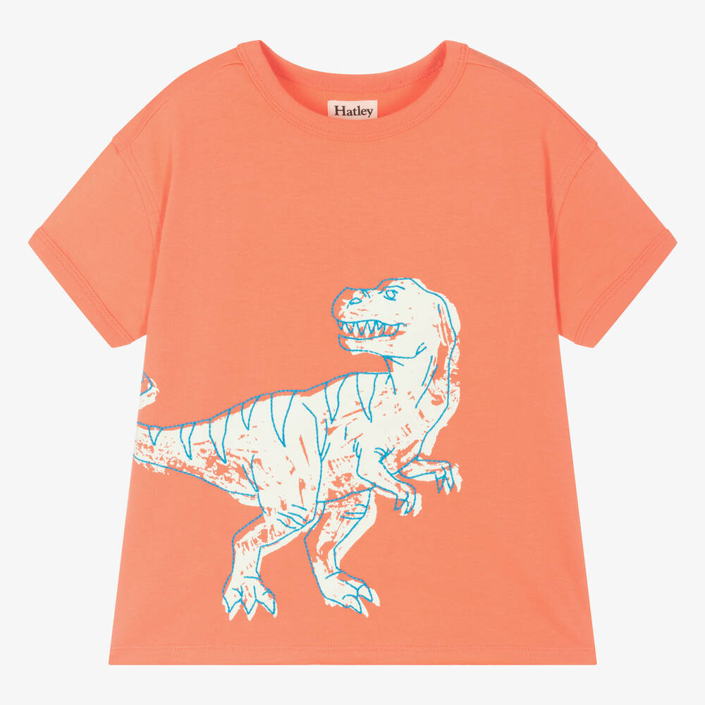 Shop Hatley Boys Orange Cotton Dinosaur T-shirt