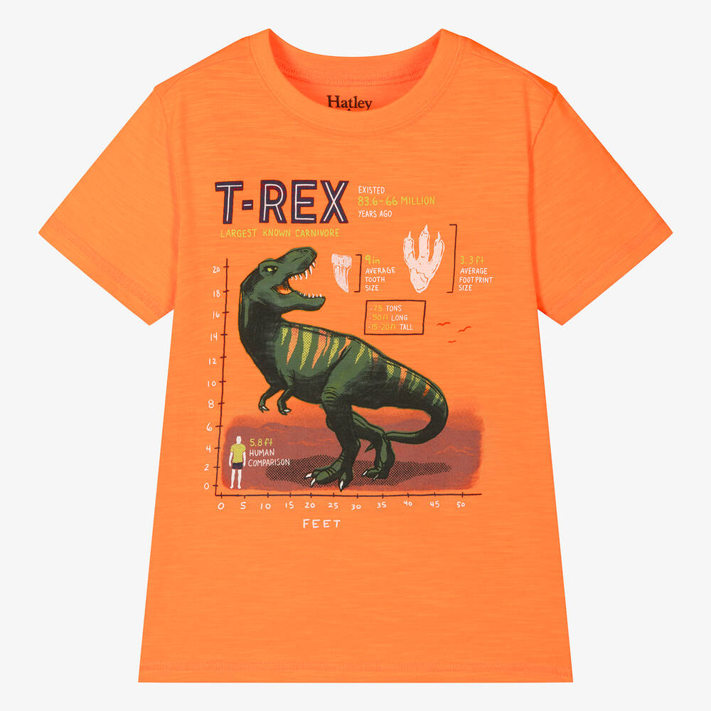 Hatley - Boys Orange Cotton T-Rex T-Shirt | Childrensalon