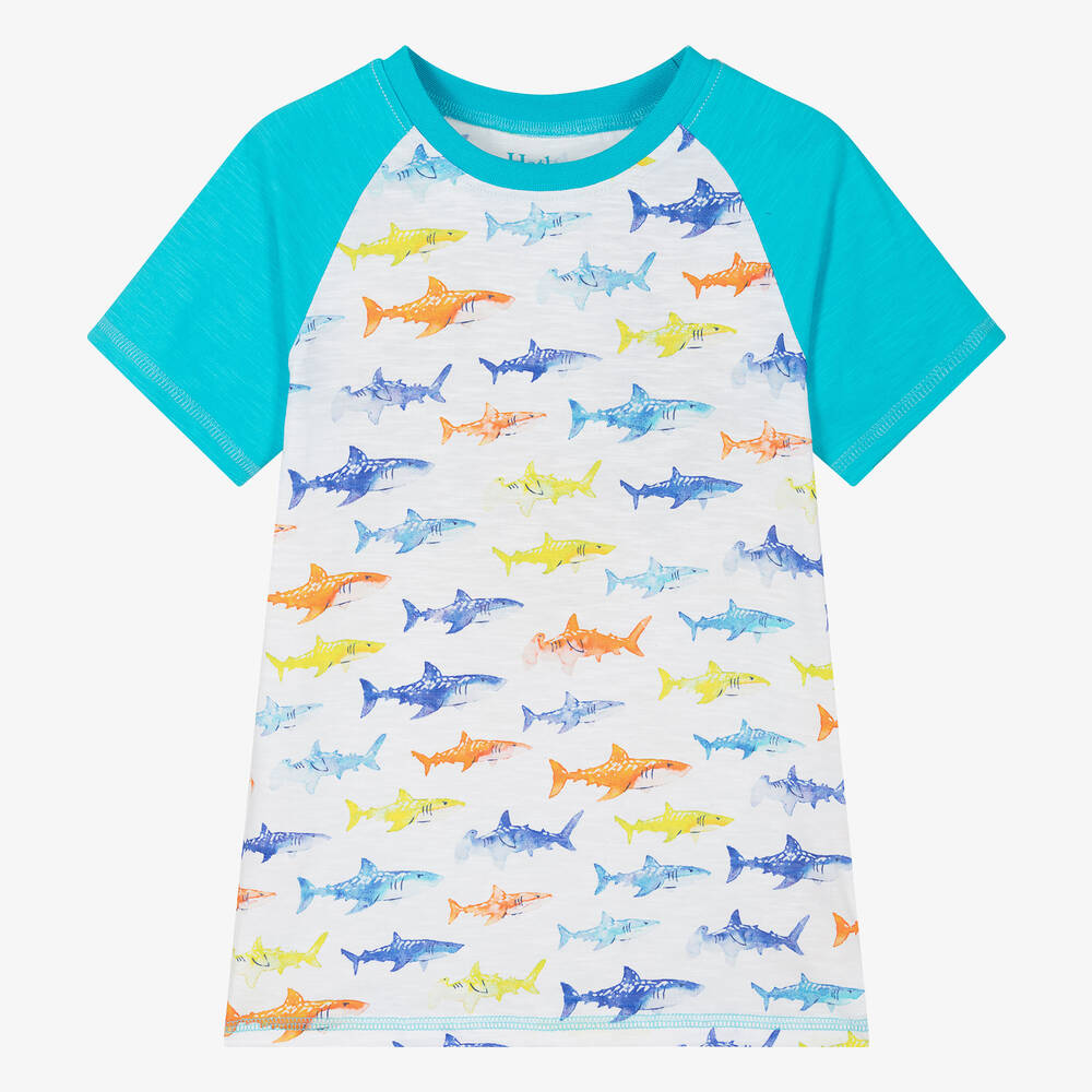 Hatley - Boys White Cotton Shark T-Shirt  | Childrensalon