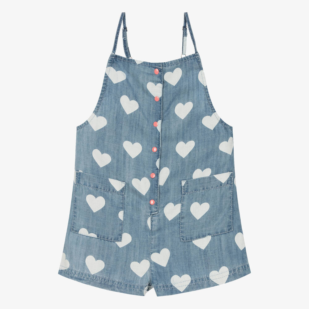 Hatley Kids' Girls Blue Chambray Hearts Playsuit