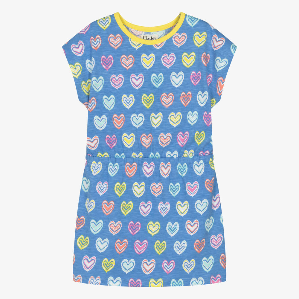 Hatley - فستان بطبعة قلوب قطن جيرسي لون أزرق | Childrensalon