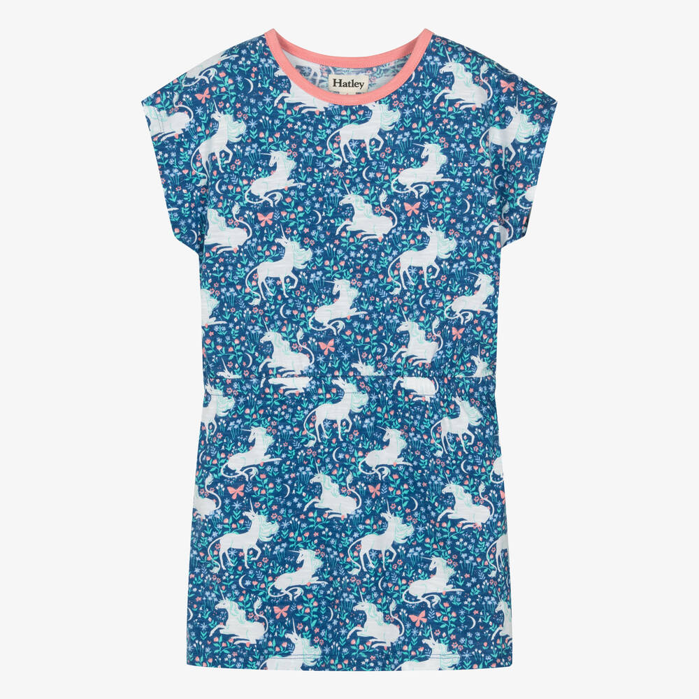 Hatley - فستان بطبعة يونيكورن قطن لون أزرق | Childrensalon