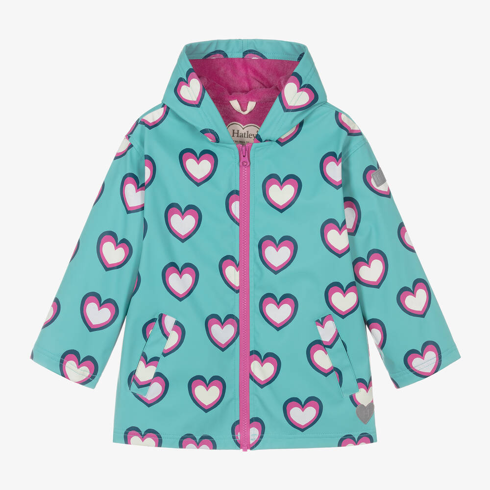 Hatley - Girls Blue Heart Print Raincoat | Childrensalon