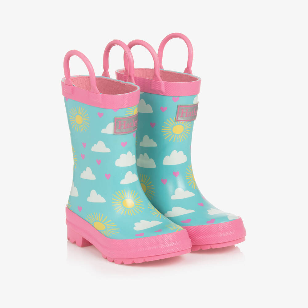 Hatley - Girls Blue & Pink Happy Skies Rain Boots | Childrensalon