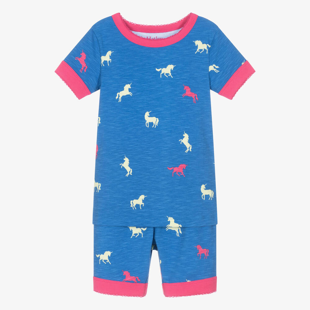 Hatley - Girls Blue & Pink Organic Cotton Unicorn Pyjamas | Childrensalon
