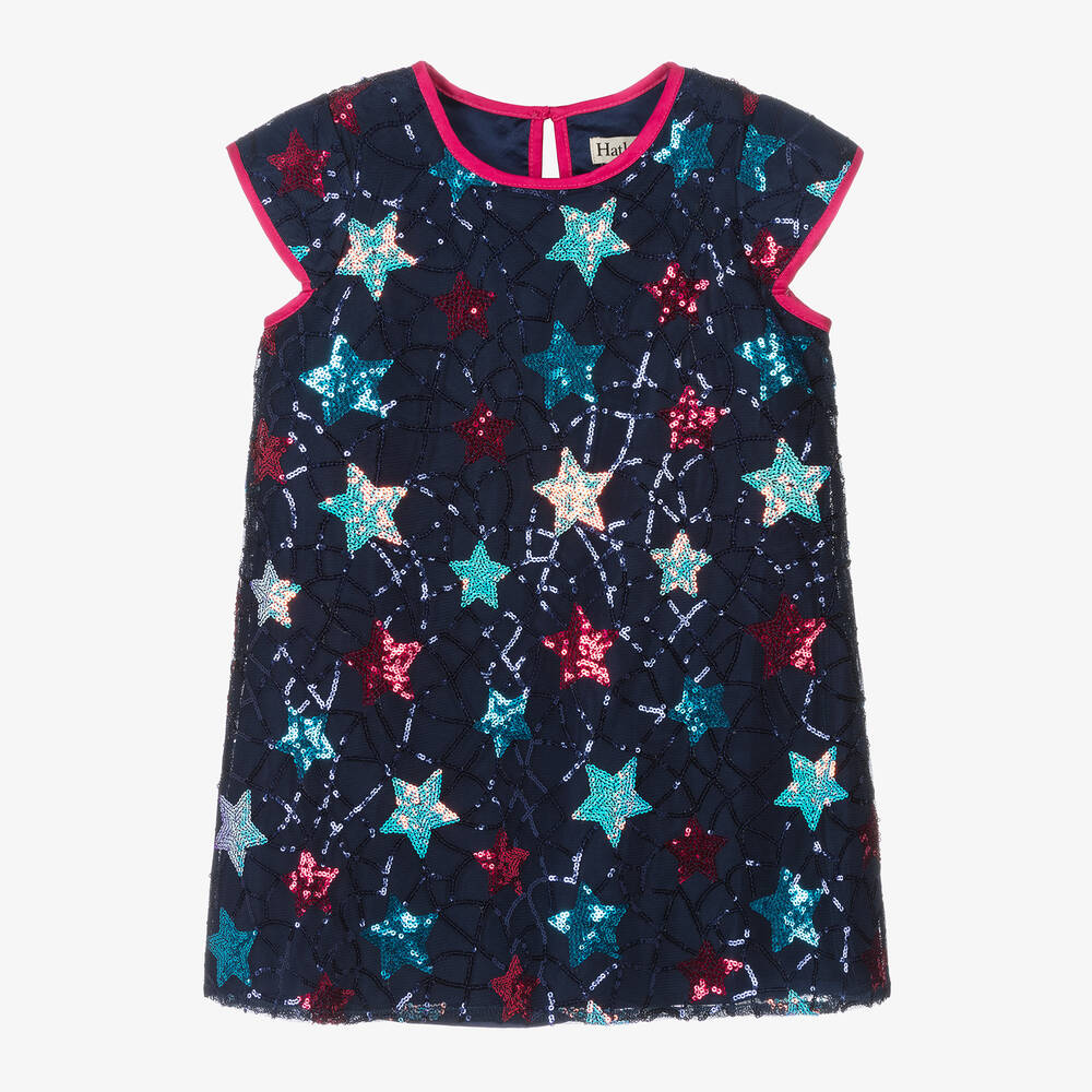 Hatley - Girls Blue Sequin Star Tulle Dress | Childrensalon