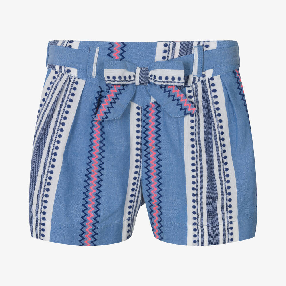 Hatley - Girls Blue Stripe Cotton Shorts | Childrensalon