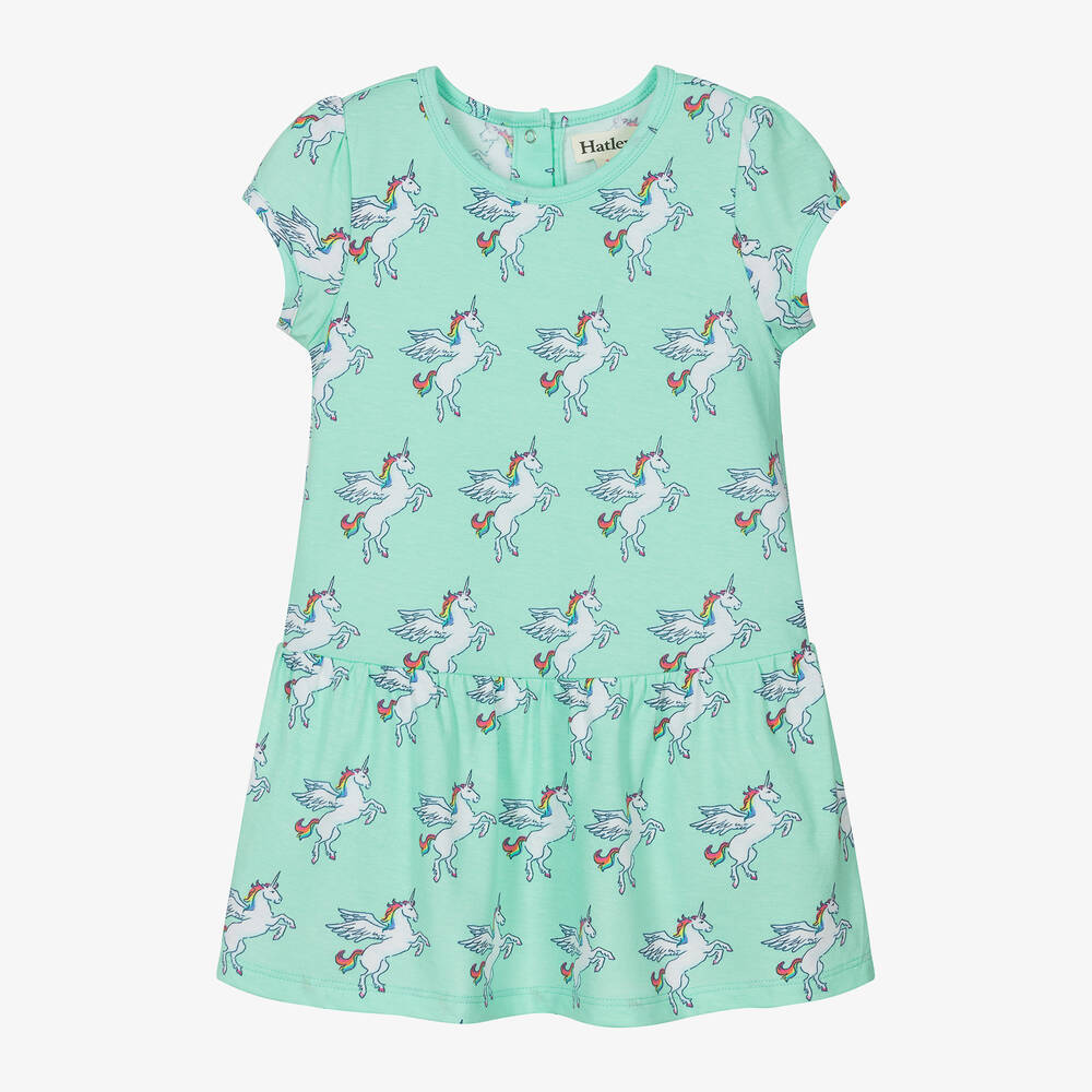 Hatley - Girls Green Cotton Unicorns Dress | Childrensalon