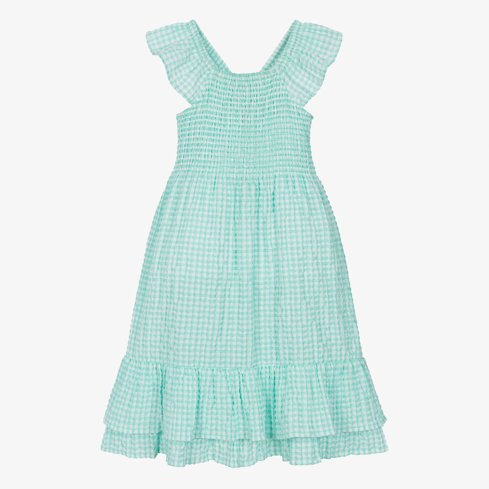 Hatley - Girls Green Gingham Seersucker Dress | Childrensalon