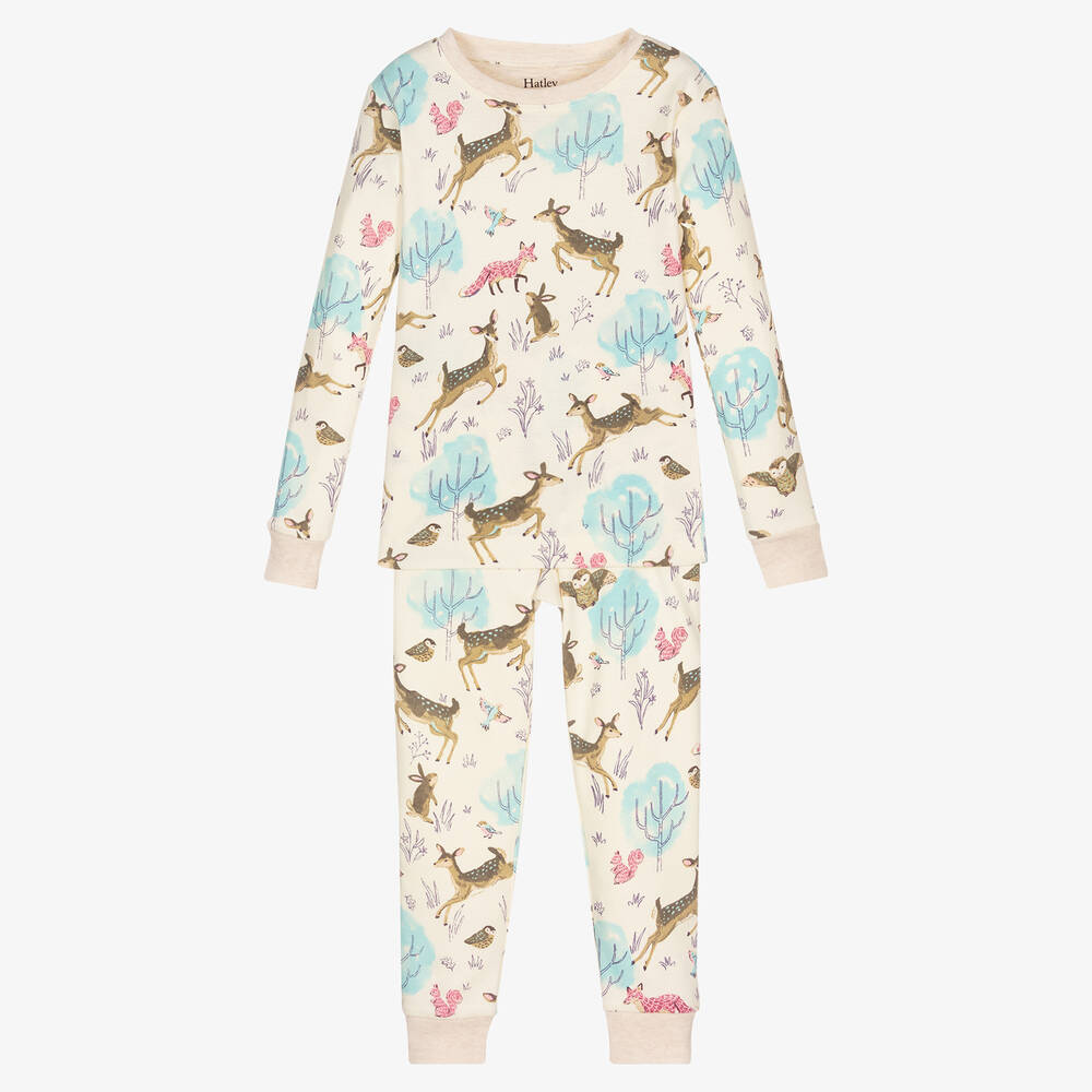 Hatley - Girls Ivory Forest Cotton Pyjamas | Childrensalon