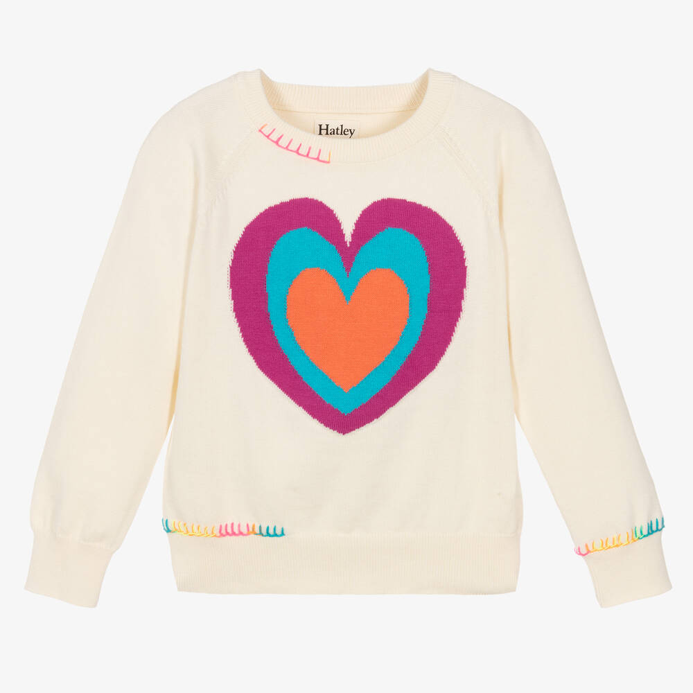 Hatley - Girls Ivory Heart Cotton Sweater | Childrensalon