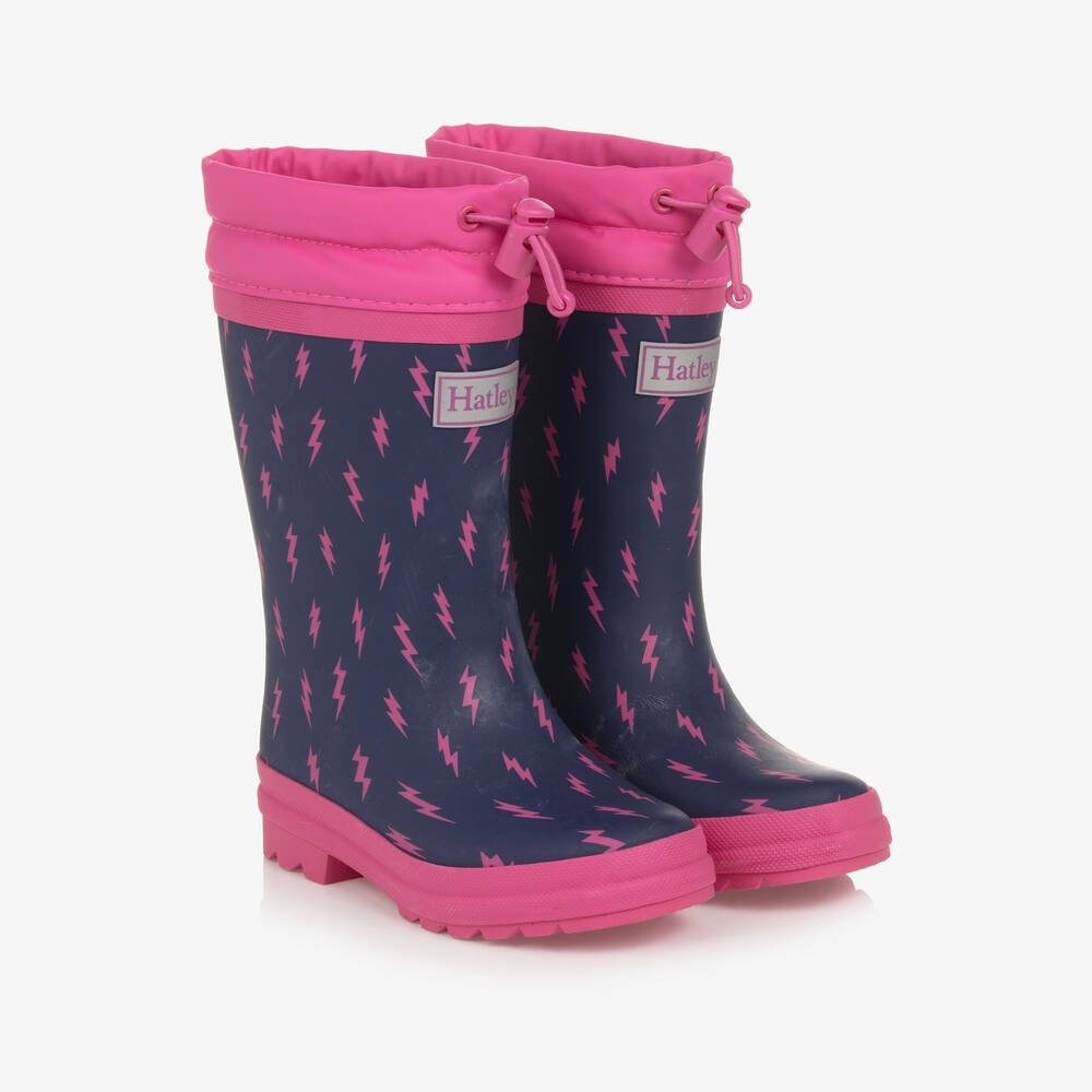 Hatley - Girls Navy Blue Lightning Bolt Rain Boots | Childrensalon