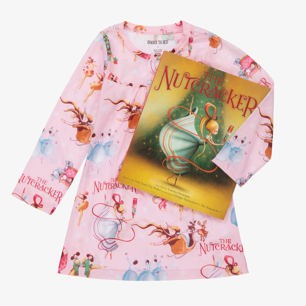 Hatley Books To Bed - طقم هدية كتاب وقميص نوم جيرسي لون زهري للبنات | Childrensalon