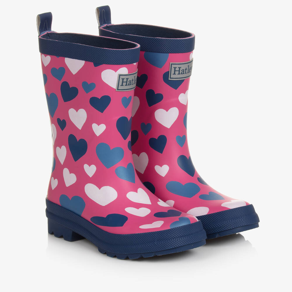 Hatley - Girls Pink & Blue Heart Print Rain Boots | Childrensalon
