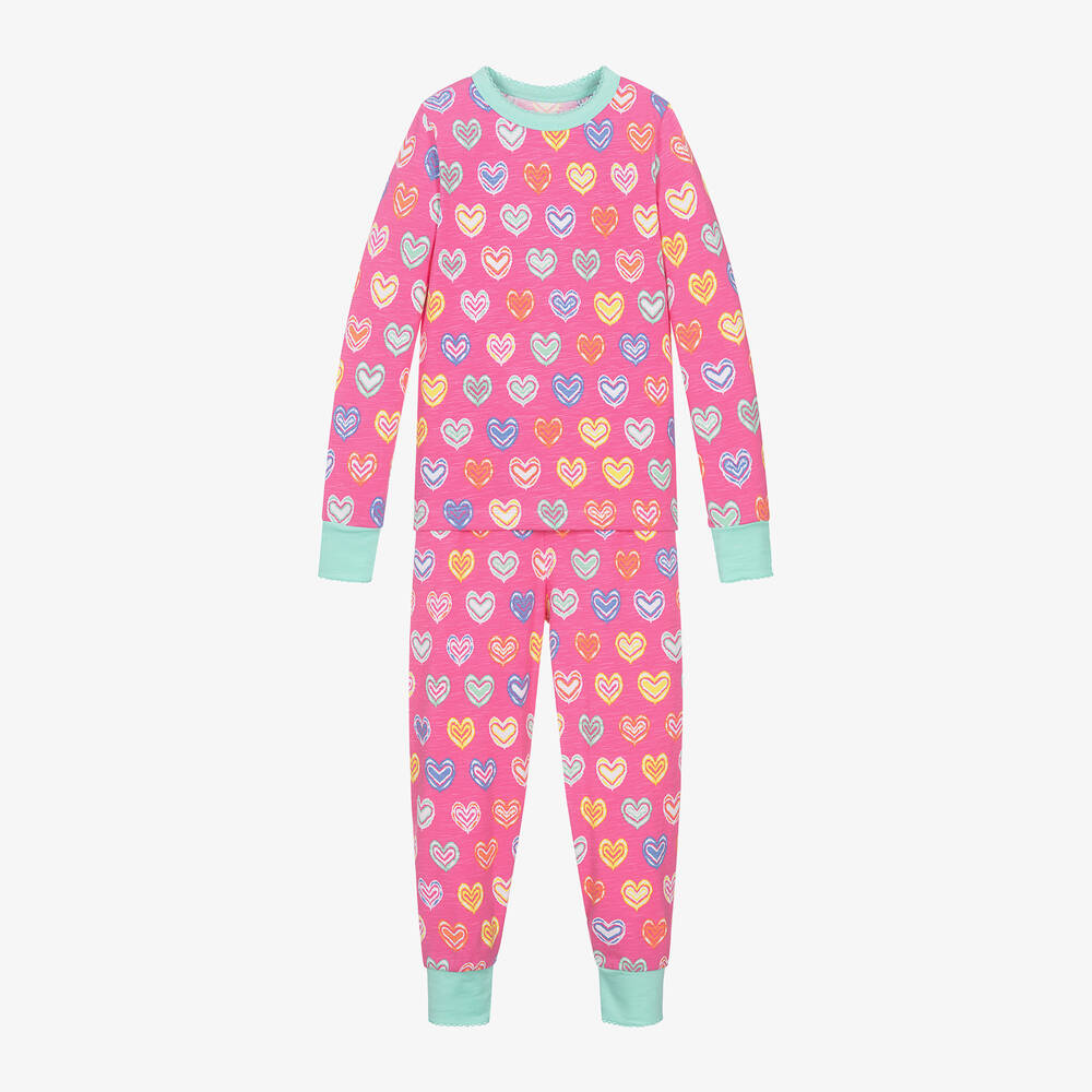 Hatley - Girls Pink Cotton Heart Print Pyjamas | Childrensalon