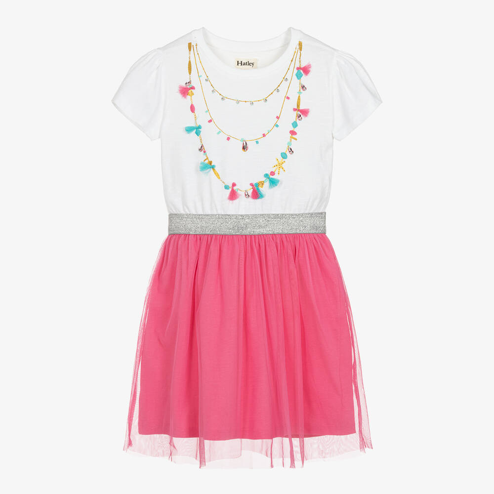 Hatley - Girls Pink Cotton Necklace Print Dress | Childrensalon