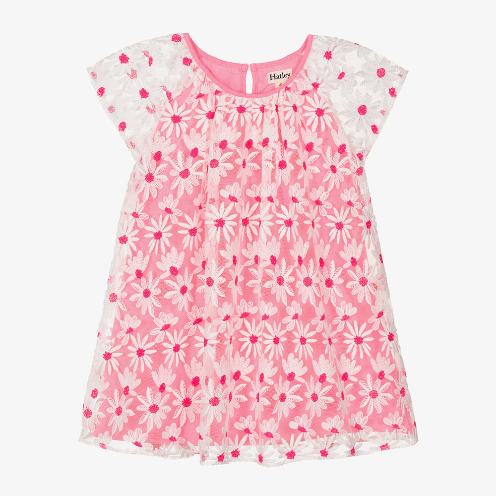 Hatley - Girls Pink Embroidered Daisy Tulle Dress | Childrensalon