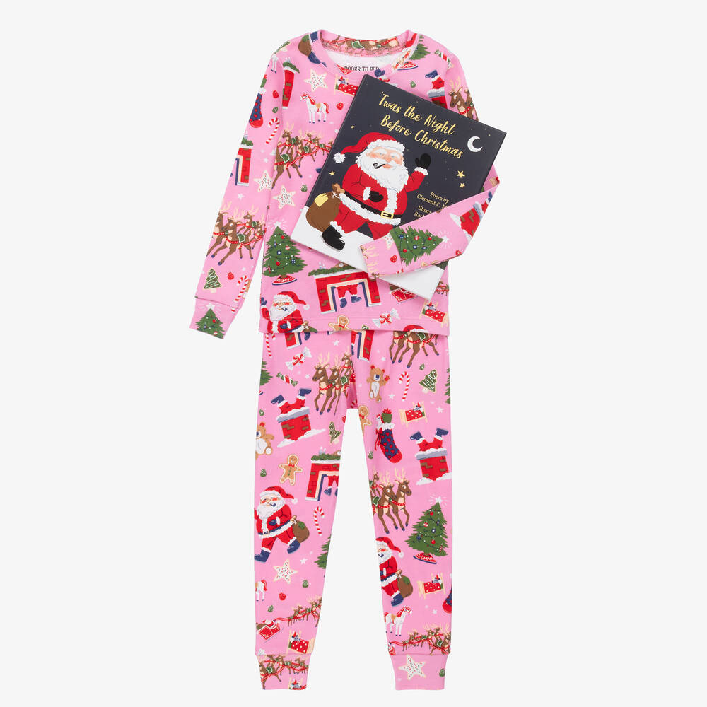 Hatley Books To Bed - Girls Pink Festive Pyjamas & Book Set | Childrensalon