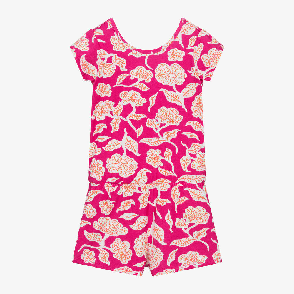Hatley - Girls Pink Floral Viscose Playsuit | Childrensalon