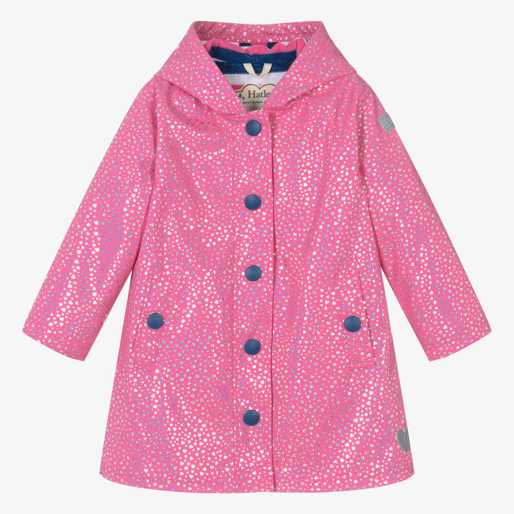 Hatley - معطف واقي من المطر لون زهري بطبعة قلوب غليتر | Childrensalon