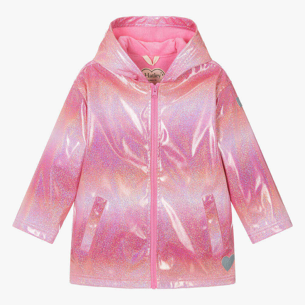 Hatley - Girls Pink Glitter Hooded Raincoat | Childrensalon