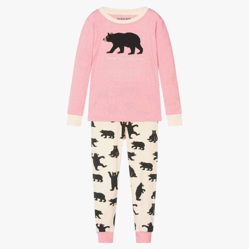 Little Blue House by Hatley - Girls Pink & Ivory Cotton Bear Pyjamas | Childrensalon