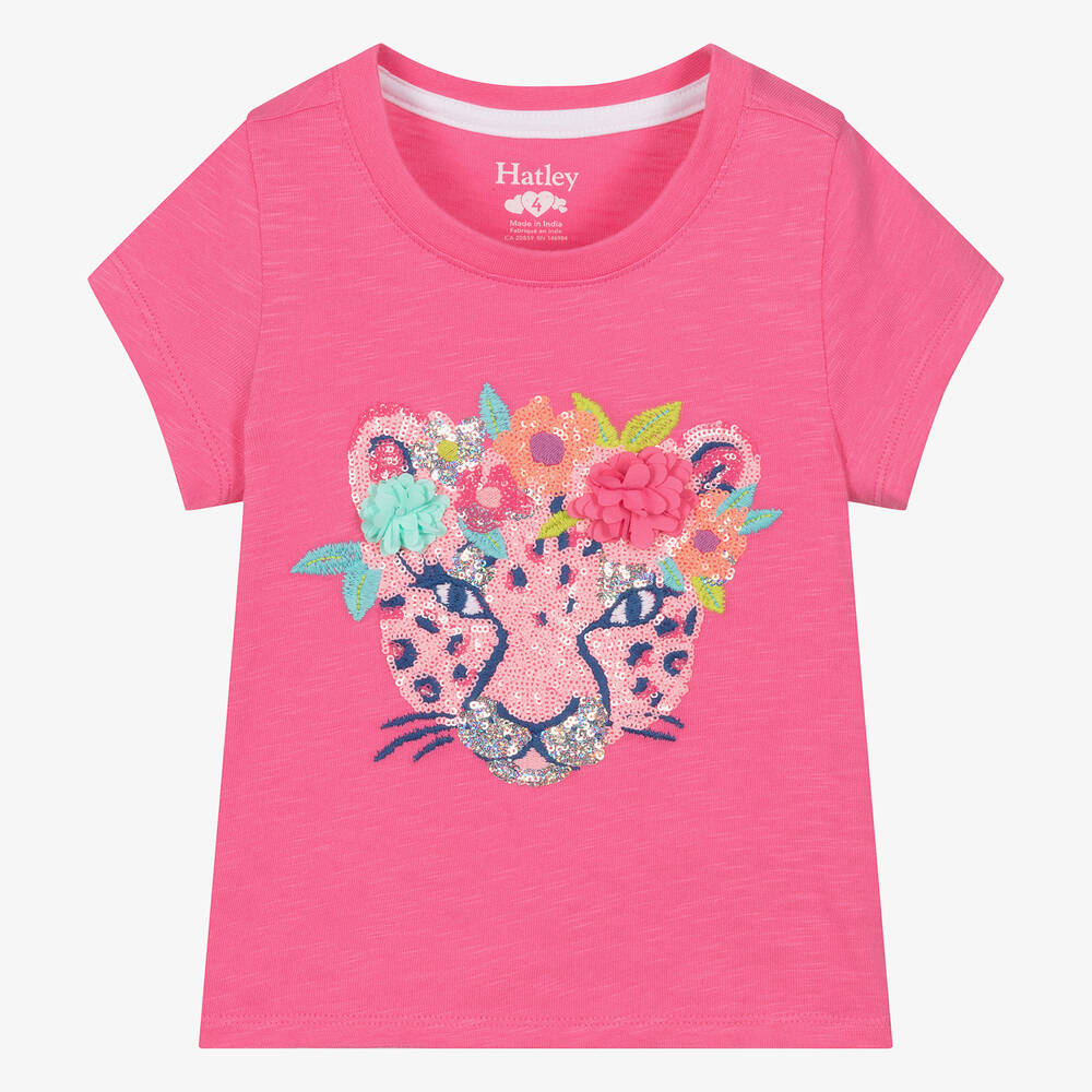 Hatley - Girls Pink Sequin Cheetah Cotton T-Shirt | Childrensalon