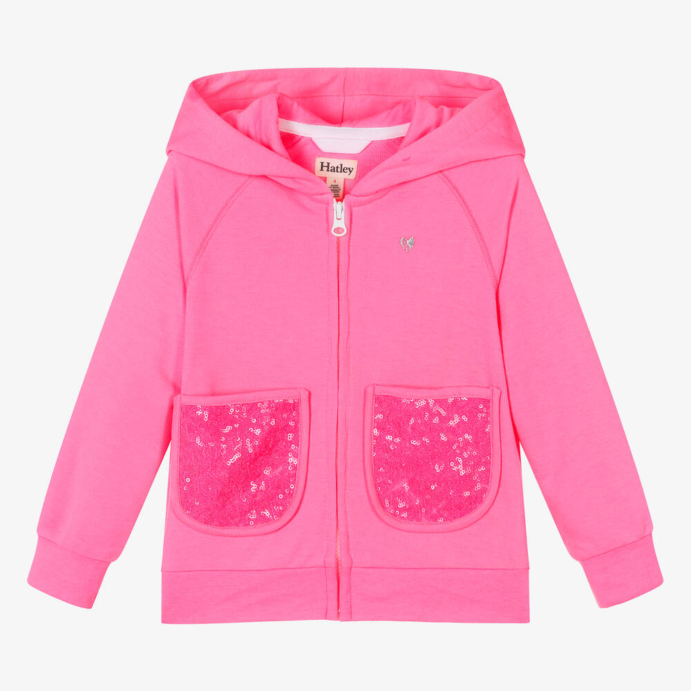 Hatley - Girls Pink Sequin Pocket Zip-Up Hoodie | Childrensalon